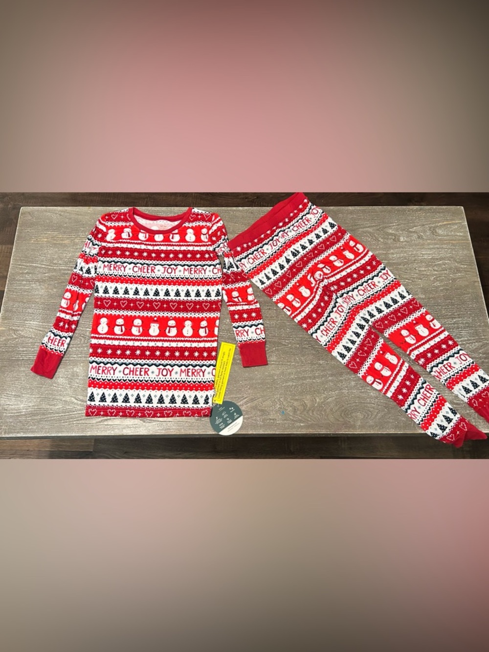 NEW Kids little sleepies size 12/14 Red 'Merry Cheer Joy' Holiday Pajama Set